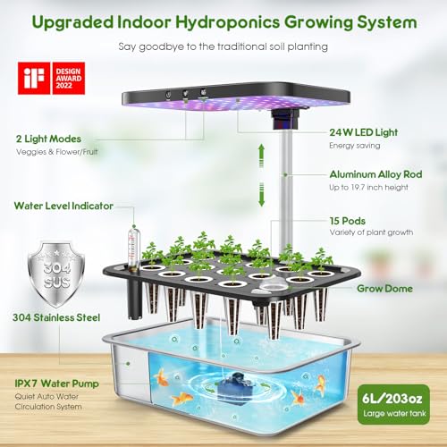 15-Pod Hydroponic Grow System: Indoor Herb Garden Kit