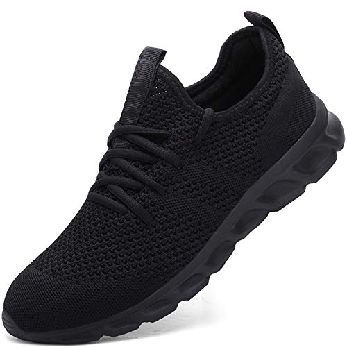 Mens Lightweight Fitness Sneakers - Jogging, Black, Size 8 UK