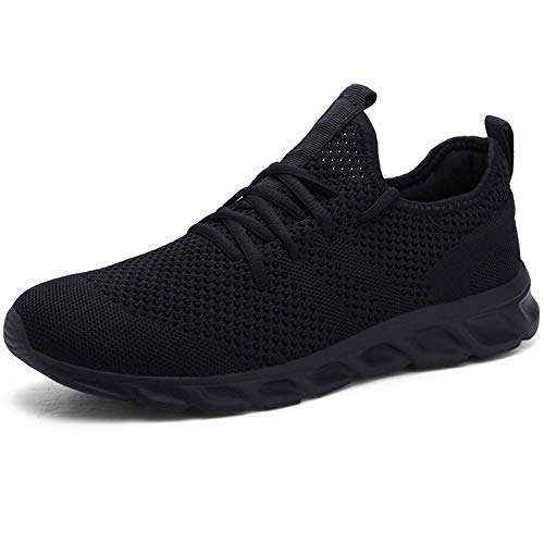 Mens Lightweight Fitness Sneakers - Jogging, Black, Size 8 UK