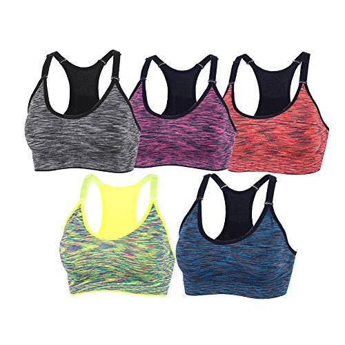 xcylive Women's Adjustable Straps Racerback Sports Bra - 5 Pack