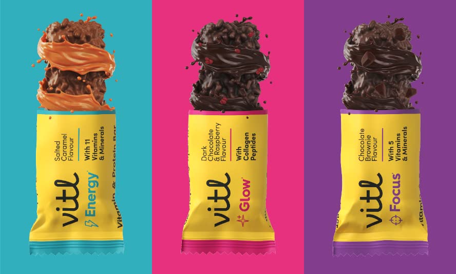 6-Pack VITL Vitamin & Protein Bars - Energy, Glow, Focus