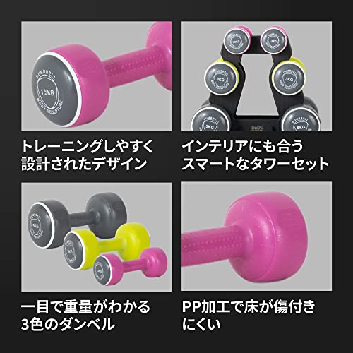 Smart Dumbbell Tower | Grey/Pink/Green, 1.5KG, 3KG & 5KG