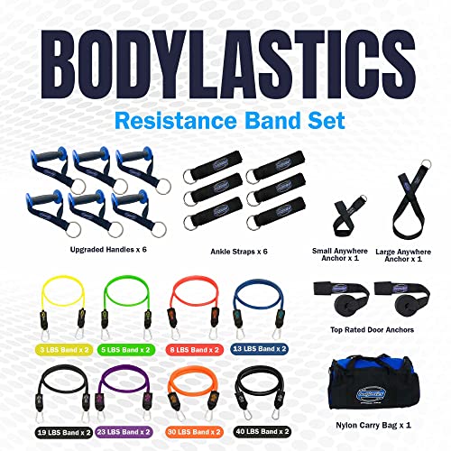 568 lbs Bodylastics Resistance Band Set: 16 Bands, Handles & Ankle Straps