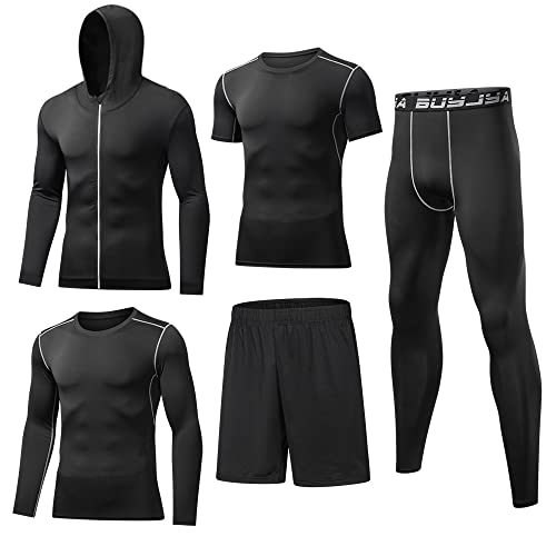 BUYJYA Men's Compression Gym Clothing Set - Black
