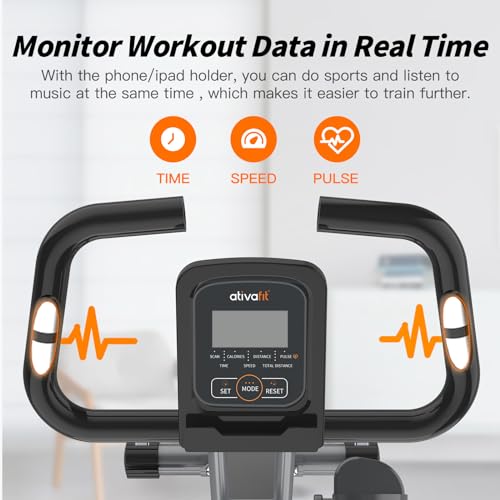 ATIVAFIT Foldable Magnetic Exercise Bike with Resistance Bands
