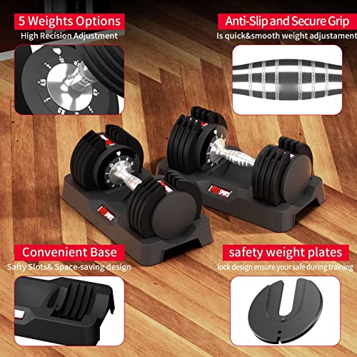 Adjustable Dumbbell Set - 5 Weight Levels, Versatile