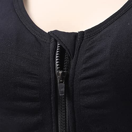 AoToZan Women's Front Zip Sport Bras - Black Grey, XL