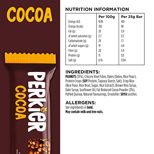Perkier Vegan Cocoa Protein Snack Bars (20 Pack)