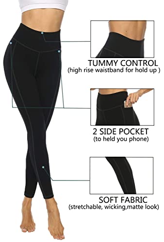 JOYSPELS High Waisted Leggings with Pockets - Black - L