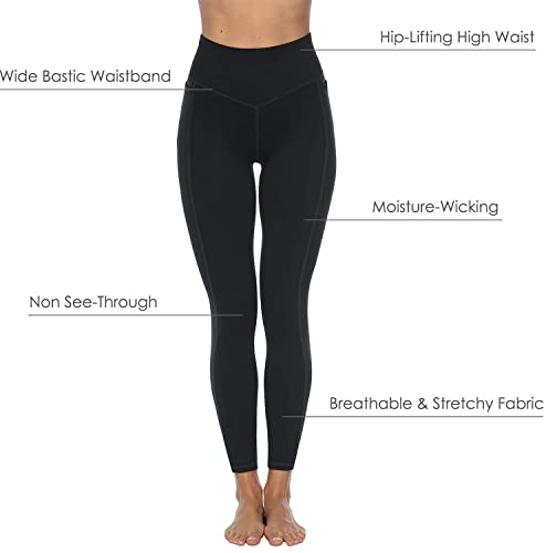 JOYSPELS High Waisted Leggings with Pockets - Black - L