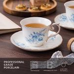 Set of 4 Blue Ceramic Tea Cups and Saucers