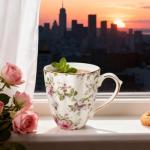 Vintage-Style Floral Bone China Mug Set with Spoon