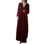 Velvet V Neck Nightgown in Burgundy for Women