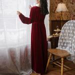 Velvet V Neck Nightgown in Burgundy for Women