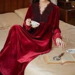 Velvet V Neck Nightgown in Burgundy for Women
