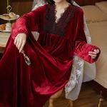 Velvet V Neck Nightgown in Burgundy for Women