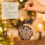Midcentury-Style Blue and Gold Glass Christmas Ornament Set, 10ct