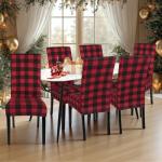 Festive Black/Red Plaid Chair Covers Set of 4