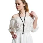 1920s Charcoal Black Beaded Lariat Necklace