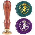 Lion Shield Wax Seal Stamp with Wooden Handle