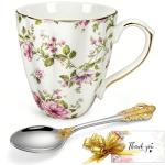 Vintage-Style Floral Bone China Mug Set with Spoon