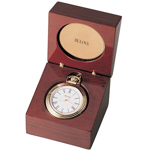 Gold-tone Bulova B2662 Ashton Pocket Watch, Mahogany Box | Classic Historia