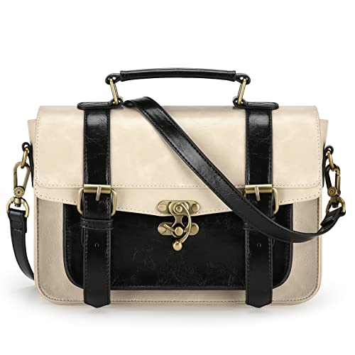 ECOSUSI Women Leather Satchel Crossbody Bag, Black/Beige 