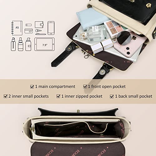 ECOSUSI Women Leather Satchel Crossbody Bag, Black/Beige 