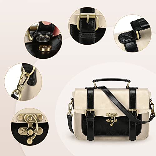 ECOSUSI Women Leather Satchel Crossbody Bag, Black/Beige 
