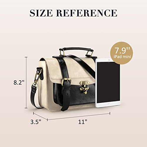 ECOSUSI Women Leather Satchel Crossbody Bag, Black/Beige 