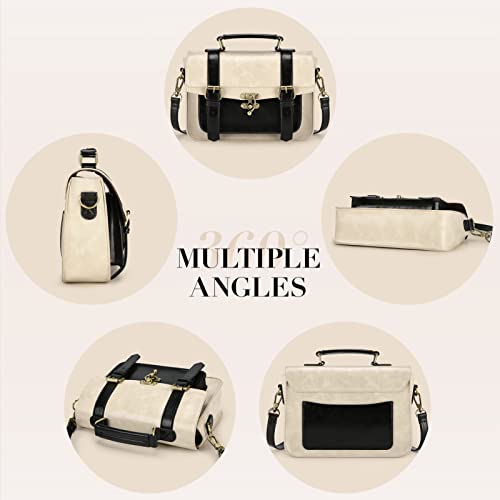 ECOSUSI Women Leather Satchel Crossbody Bag, Black/Beige 