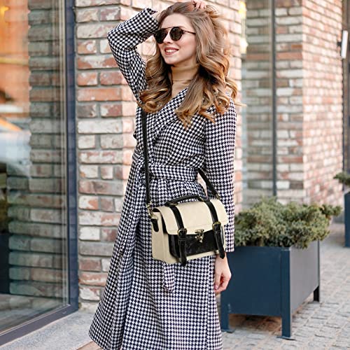 ECOSUSI Women Leather Satchel Crossbody Bag, Black/Beige 