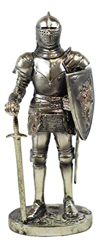 Ebros 7 Sir Geoffrey Knight Statue with Lion Shield | Classic Historia