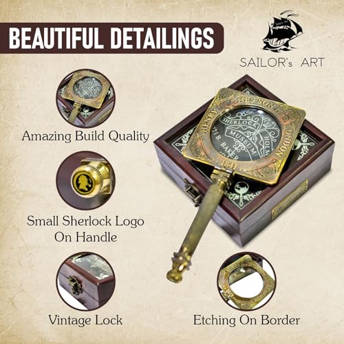 Sailor's Art Antique Brass Sherlock Holmes Magnifying Glass | Classic Historia