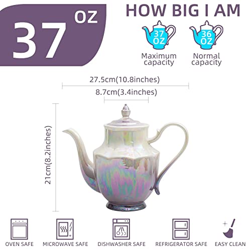 Purple Ceramic Teapot: 37 Oz, Perfect for Tea 