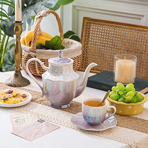 Purple Ceramic Teapot: 37 Oz, Perfect for Tea 
