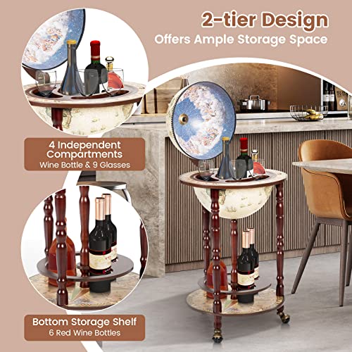 Vintage Globe Bar Cart with Wheels 