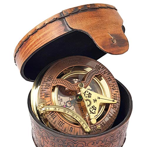 Brass Nautical Sundial Compass & Clock Gift Set 