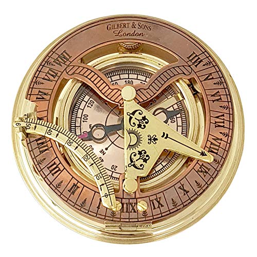 Brass Nautical Sundial Compass & Clock Gift Set 