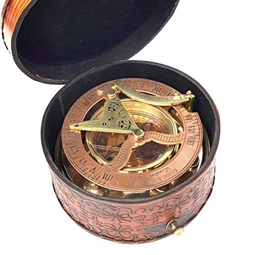 Brass Nautical Sundial Compass & Clock Gift Set 