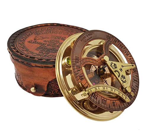Brass Nautical Sundial Compass & Clock Gift Set 