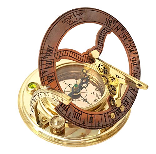 Brass Nautical Sundial Compass & Clock Gift Set 