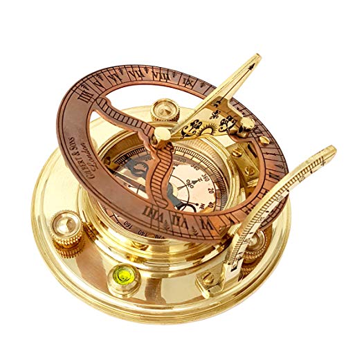 Brass Nautical Sundial Compass & Clock Gift Set 