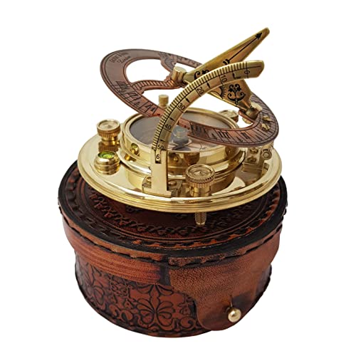 Brass Nautical Sundial Compass & Clock Gift Set 