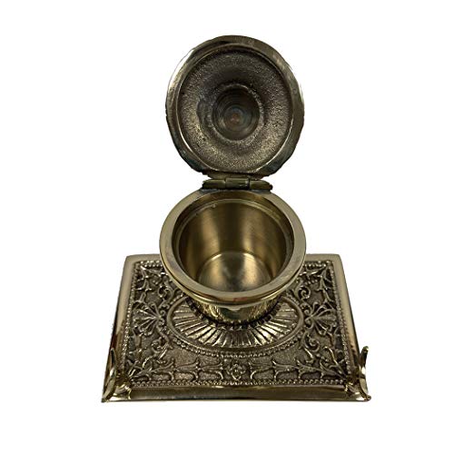 Brass Inkwell Pen Holder with Bone Nib