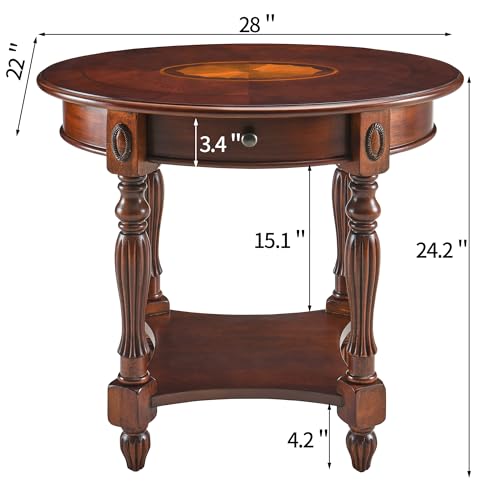 Victorian Cherry Wood Oval End Table with Drawer