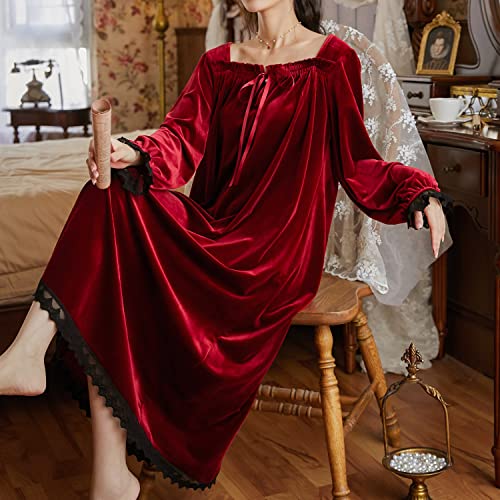 Burgandy Velvet Lace Nightgown Tea Length 
