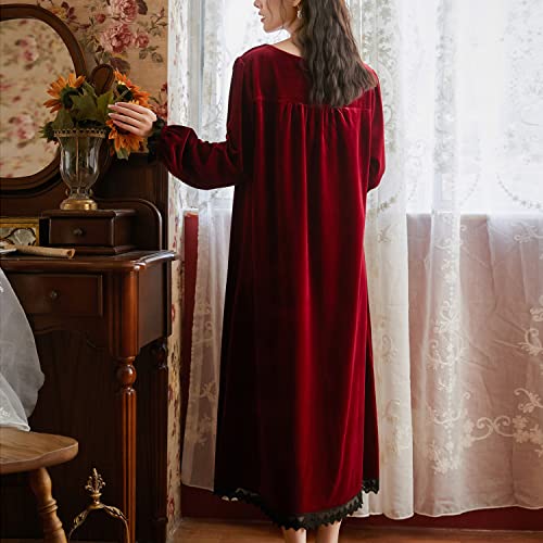 Burgandy Velvet Lace Nightgown Tea Length 