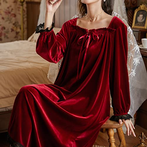 Burgandy Velvet Lace Nightgown Tea Length 