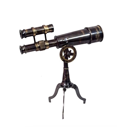 Vintage Brass Telescope on Tripod Stand - Black Antique